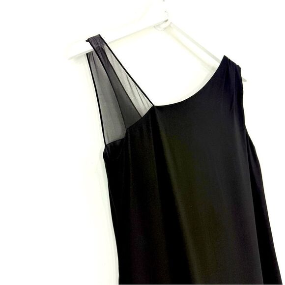 Eileen Fisher Black 100% Silk Georgette Crepe Mesh Strap Sleeveless Sheath Dress - Picture 7 of 16